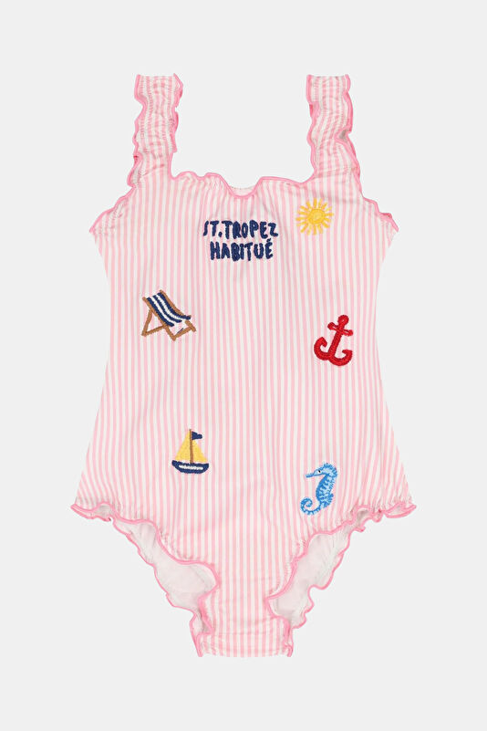 Light Pink Patterned Kids Swimsuit