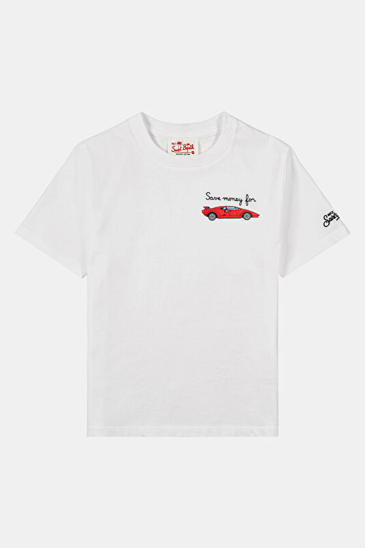 White Crew Neck Printed Kids T-Shirt