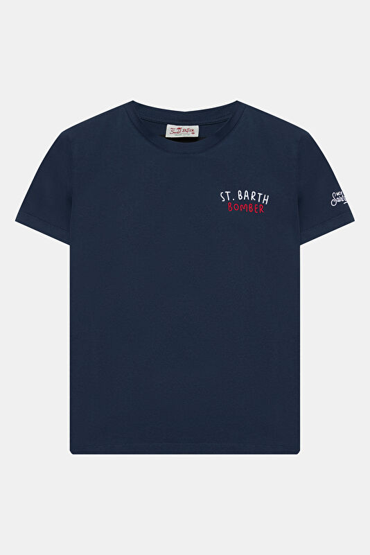 Navy Blue Crew Neck Printed Kids T-Shirt