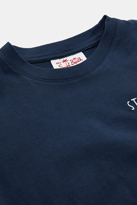 Navy Blue Crew Neck Printed Kids T-Shirt 3