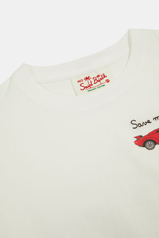 Beyaz Bisiklet Yaka Baskılı Çocuk T-Shirt 3