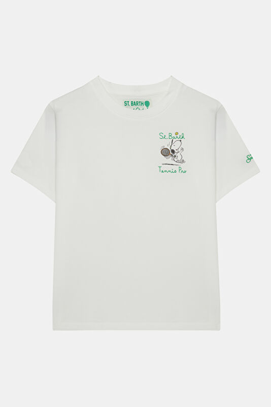 Children's White Crew Neck T-Shirt with Print