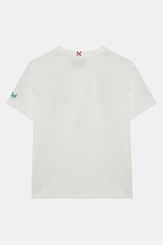 Children's White Crew Neck T-Shirt with Print 2