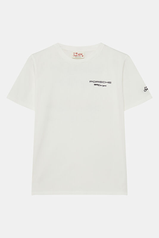 Beyaz Bisiklet Yaka Baskılı Çocuk T-Shirt