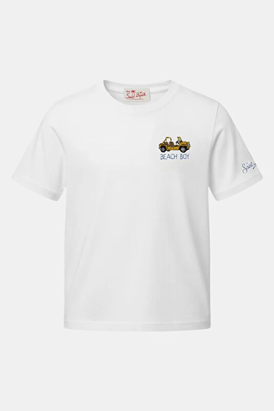 White Crew Neck Printed Kids T-Shirt