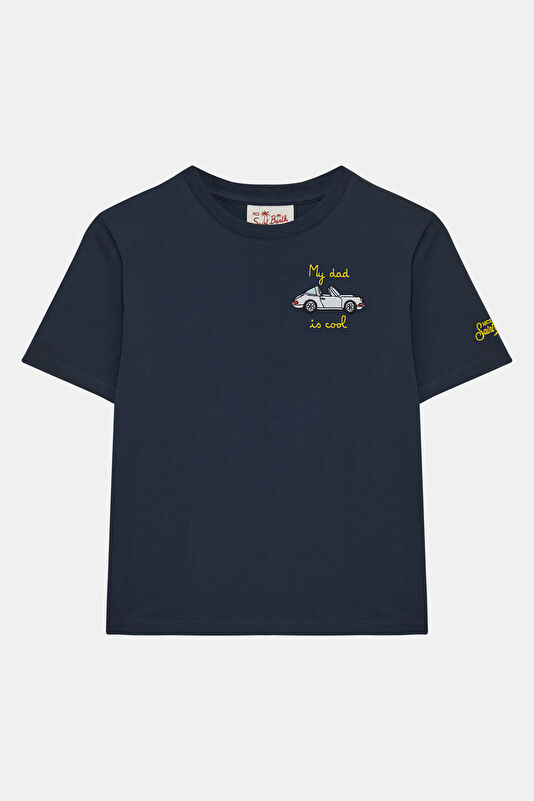 Lacivert Bisiklet Yaka Baskılı Çocuk T-Shirt