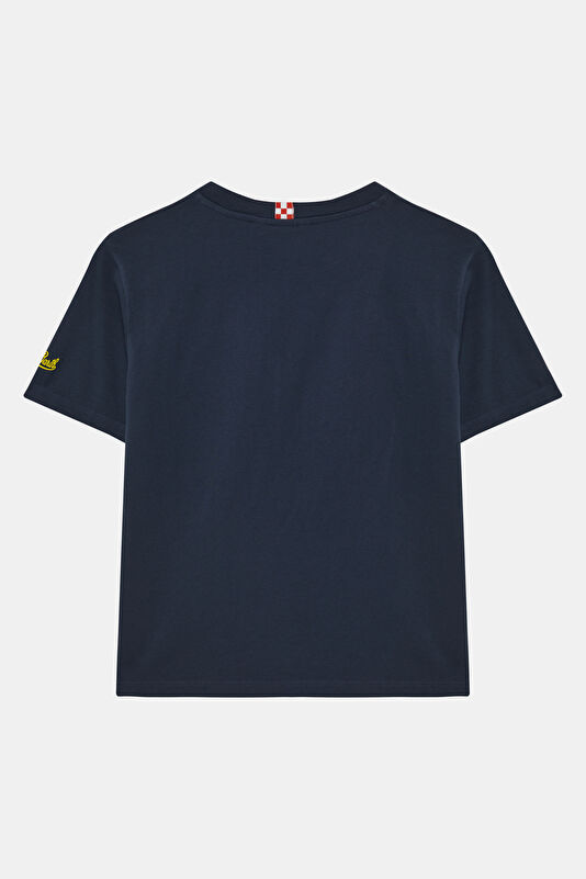 Lacivert Bisiklet Yaka Baskılı Çocuk T-Shirt 2