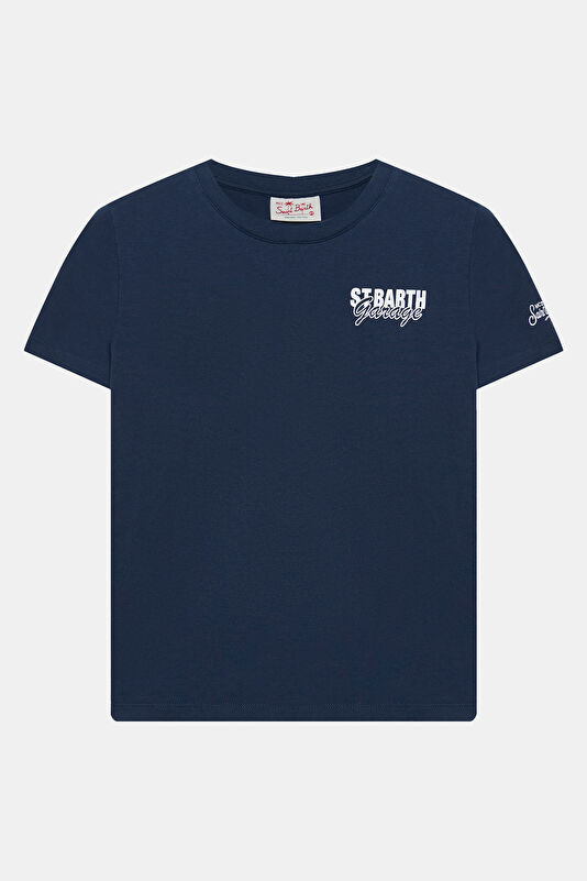 Lacivert Bisiklet Yaka Baskılı Çocuk T-Shirt