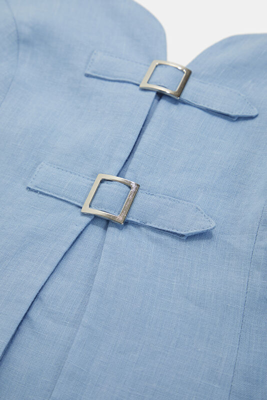 Blue Strappy Linen Women's Blouse 4