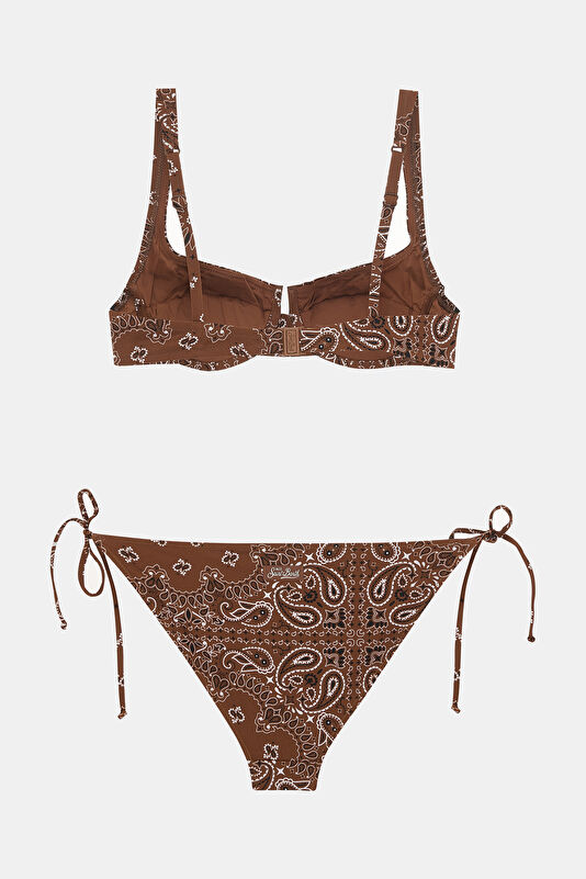 Kahve Desenli Bağlamalı Kadın Bikini 2