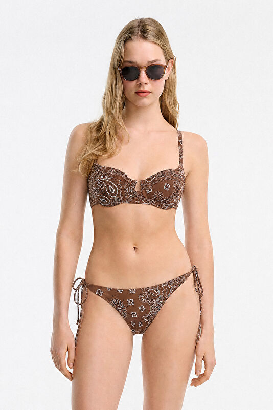 Brown Patterned Tie-Up Women's Bikini