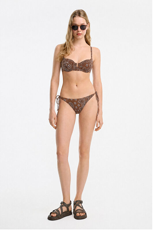 Brown Patterned Tie-Up Women's Bikini 3