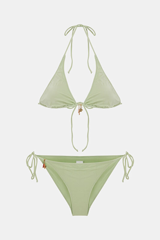Su Yeşili Desenli Bağlamalı Kadın Bikini