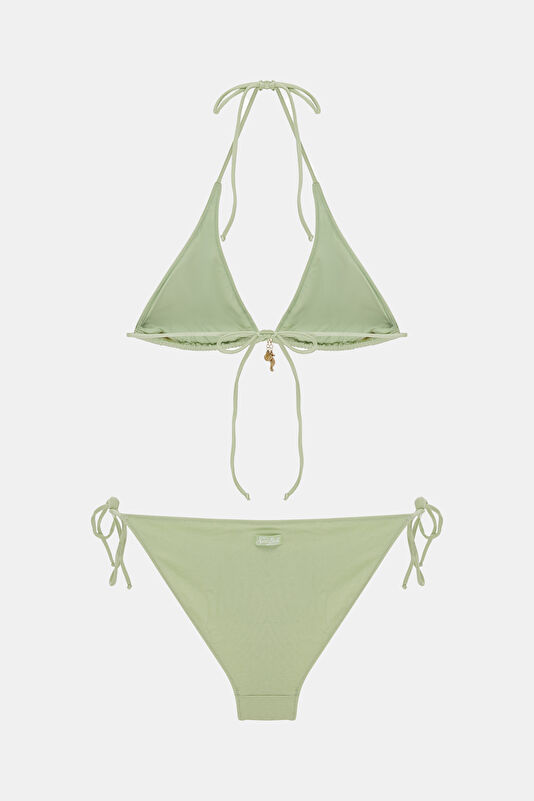 Su Yeşili Desenli Bağlamalı Kadın Bikini 2