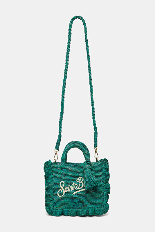 Raffia Ruffled Mini Turquoise Patterned Bag