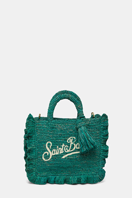 Raffia Ruffled Mini Turquoise Patterned Bag 2