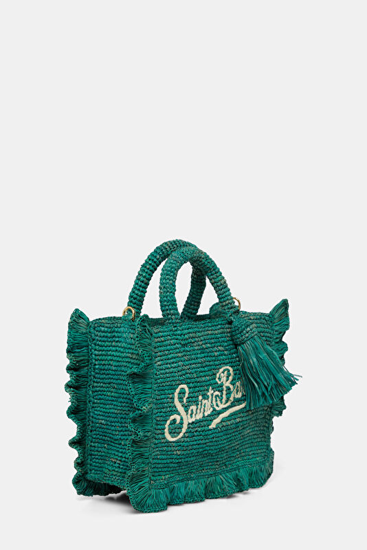 Raffia Ruffled Mini Turquoise Patterned Bag 3