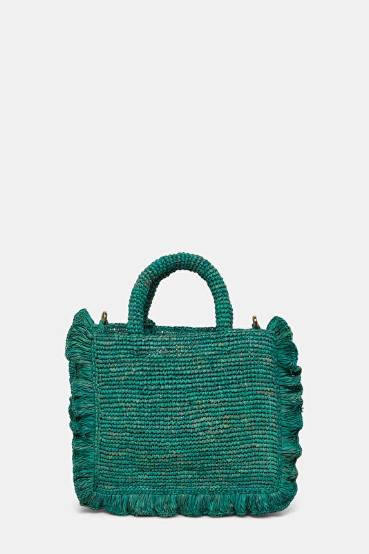 Raffia Ruffled Mini Turquoise Patterned Bag 4