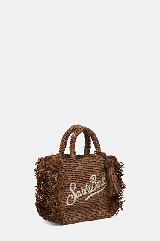 Vanity Mini Raffia Fringes Kahve Desenli Çanta 3
