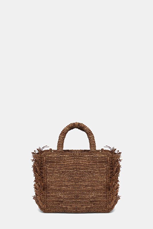 Vanity Mini Raffia Fringes Kahve Desenli Çanta 4