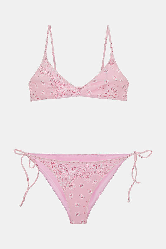 Pembe Desenli Bağlamalı Bikini
