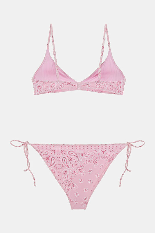 Pembe Desenli Bağlamalı Bikini 2