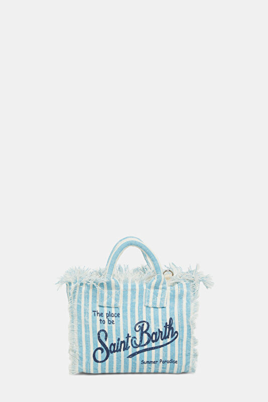 Vanity Mini Linen Light Blue Patterned Bag