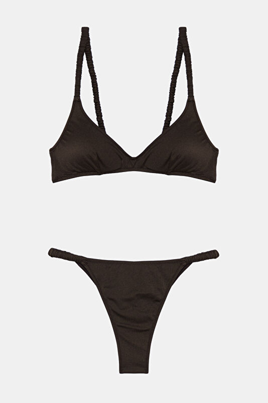 Kahve Desenli Bağlamalı Kadın Bikini