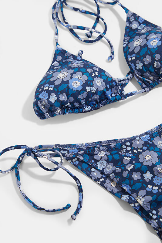 Navy Blue Patterned Lace-Up Women's Bikini 3