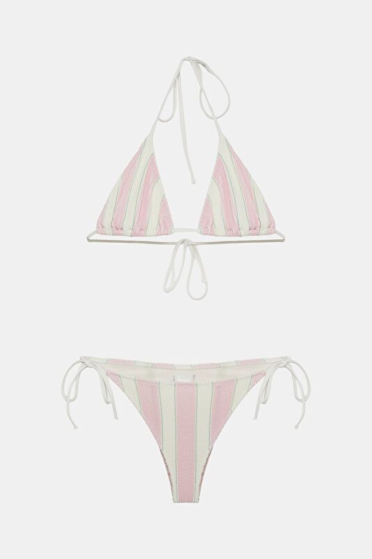 Pink Patterned Lace-Up Women's Bikini