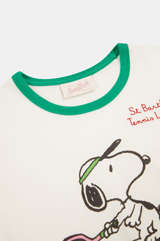 Beyaz Bisiklet Yaka Desenli Kadın T-Shirt 3