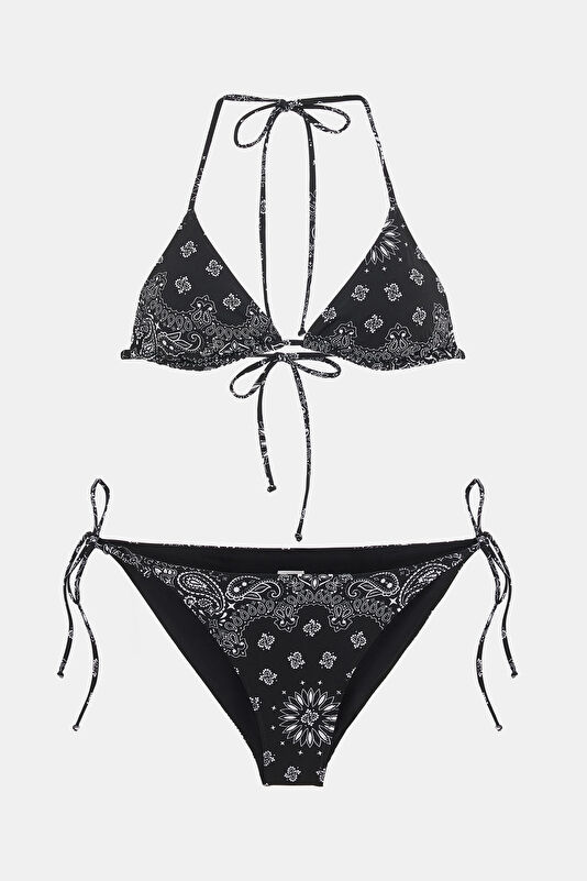 Siyah Desenli Bağcıklı Kadın Bikini