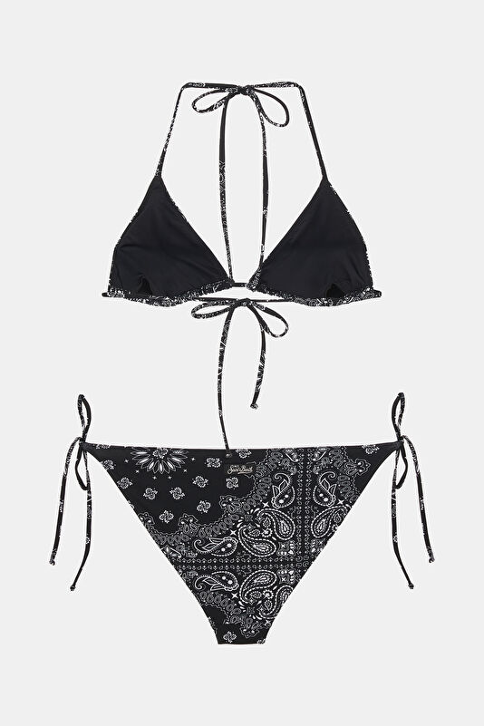 Siyah Desenli Bağcıklı Kadın Bikini 2