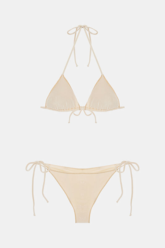 Krem Bağcıklı Kadın Bikini