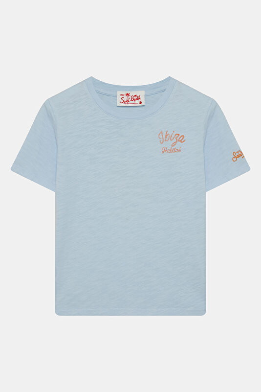 Açık Mavi Bisiklet Yaka Baskılı Çocuk T-Shirt