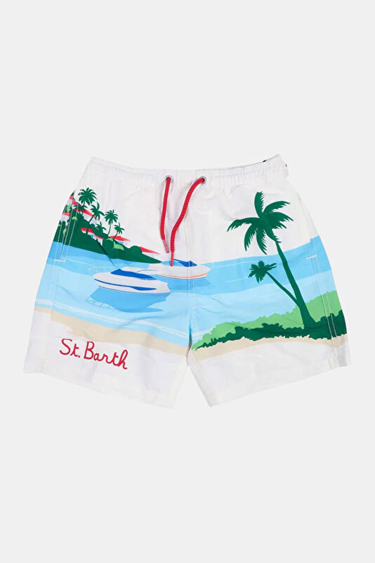 White Printed Kids Shorts