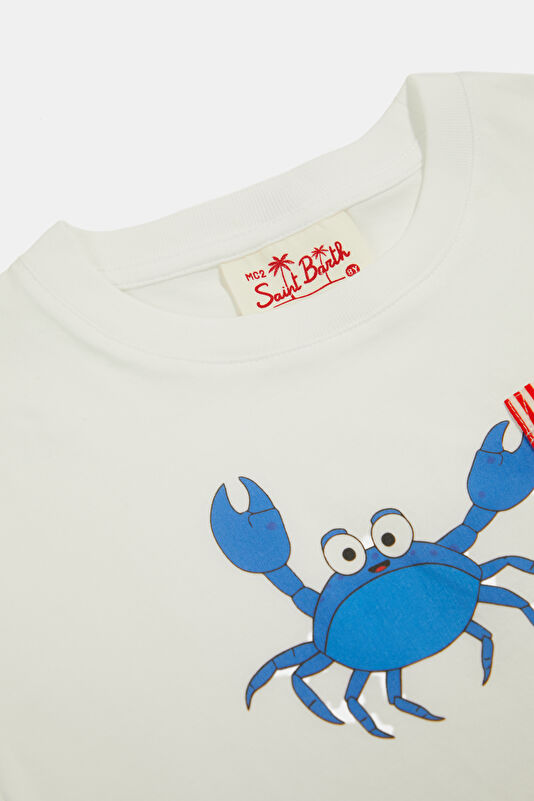 Beyaz Bisiklet Yaka Baskılı Çocuk T-Shirt 3