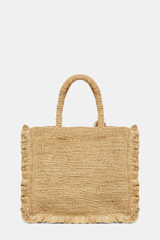 Raffia Volant Mid Bej Desenli Çanta 3
