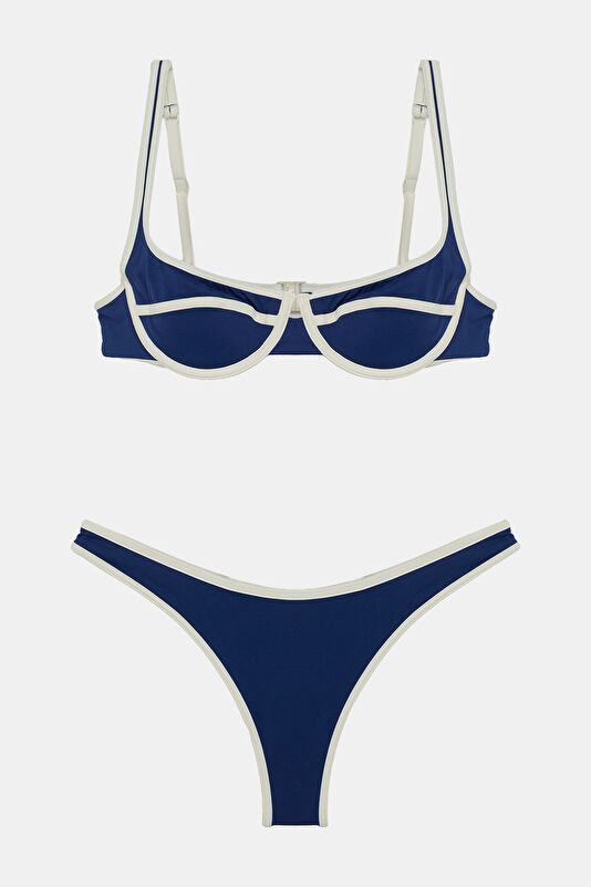 Lacivert Desenli Bağlamalı Kadın Bikini