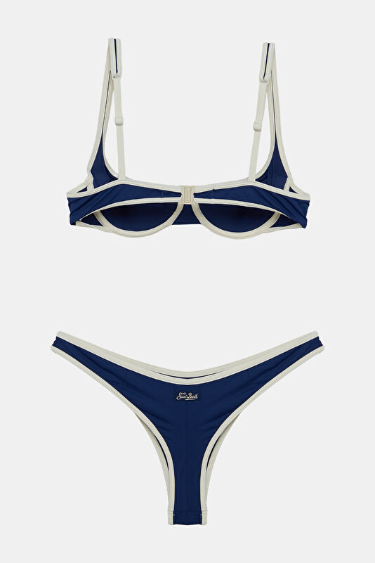 Lacivert Desenli Bağlamalı Kadın Bikini 2