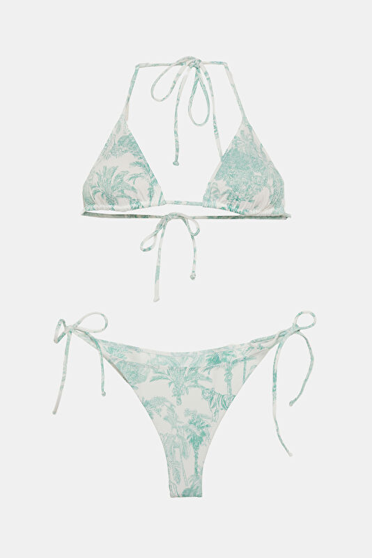 Green Patterned Lace-Up Women's Bikini