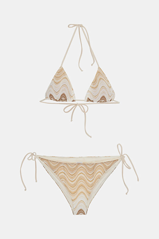 Bej Desenli Bağlamalı Kadın Bikini