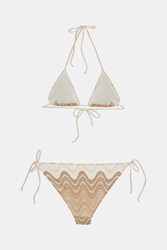 Bej Desenli Bağlamalı Kadın Bikini 2