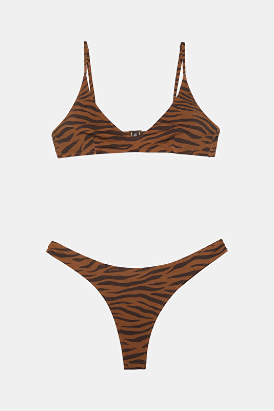 Brown Patterned Tie-Up Women's Bikini