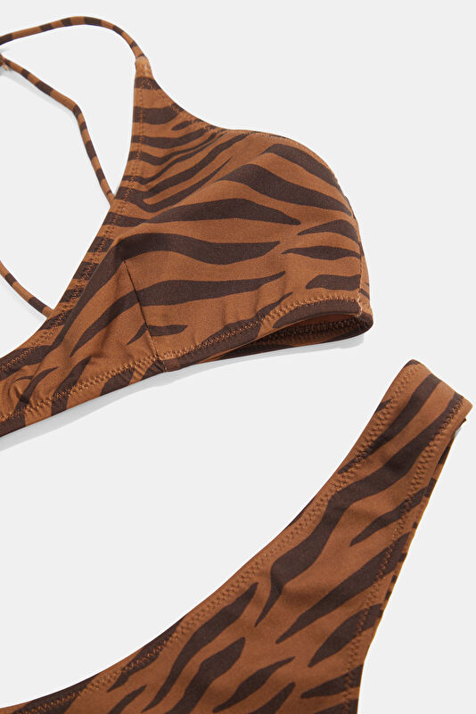 Brown Patterned Tie-Up Women's Bikini 4