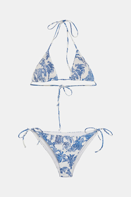 Blue Patterned Tie-Up Women's Bikini