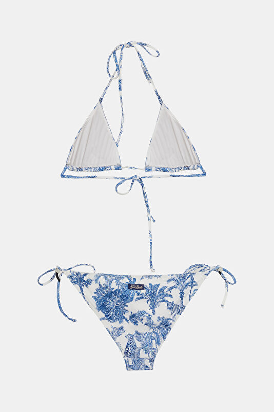 Blue Patterned Tie-Up Women's Bikini 2