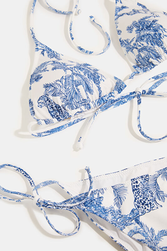 Blue Patterned Tie-Up Women's Bikini 3
