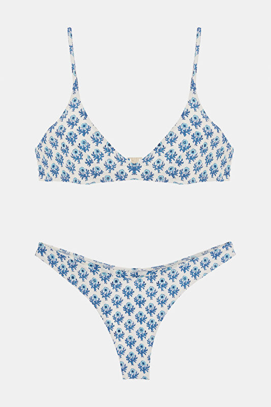 Mavi Desenli Bağlamalı Kadın Bikini