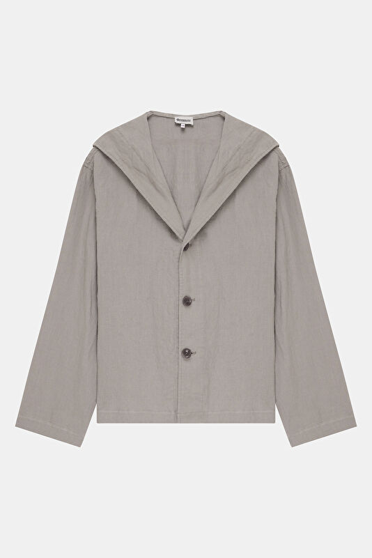 Gray Buttoned Linen Men's Jacket